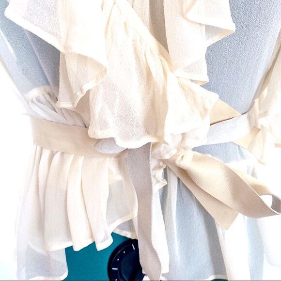 Frankie Shop Flannel Australia Elysian Bolero Silk Wrap top with leather belt - Picture 2 of 10